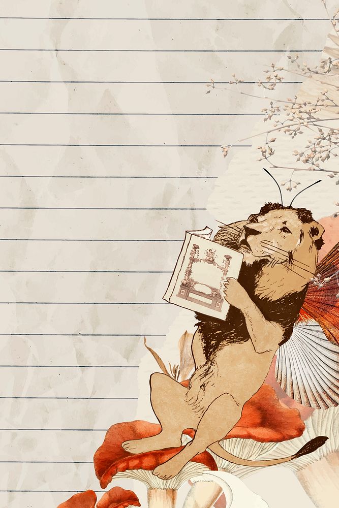 Retro lion illustration digital note, surreal hybrid animal scrapbook collage art element vector 