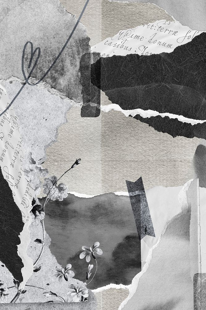 Scrapbook collage background, paper texture in black and white