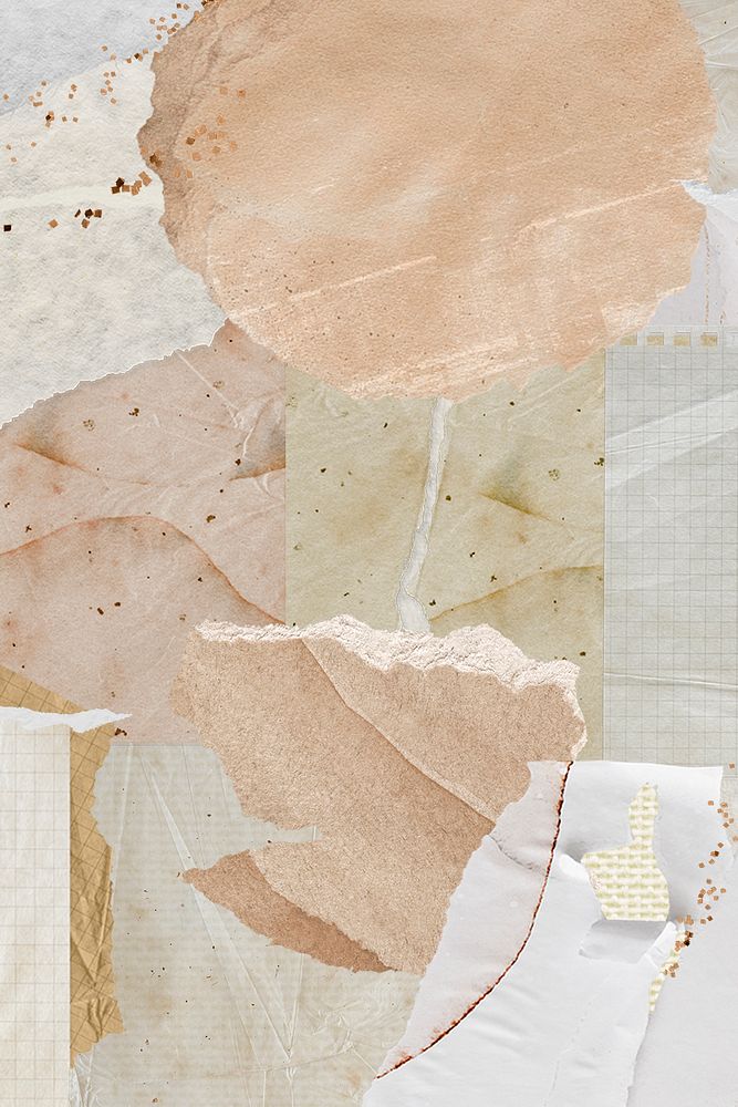 Aesthetic paper collage background, pastel beige with texture
