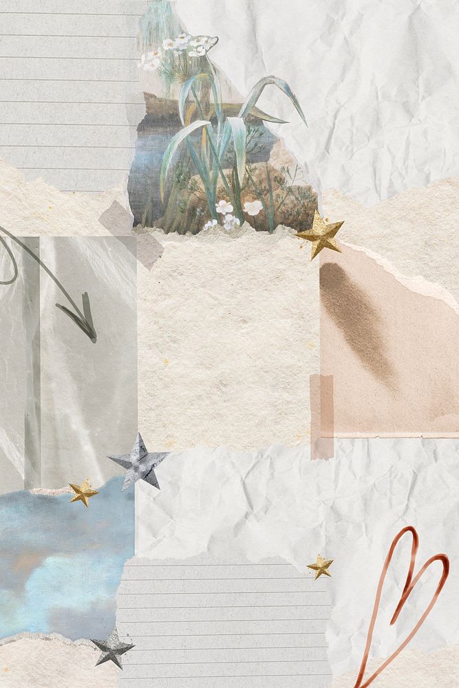 Paper collage background, aesthetic scrapbook art