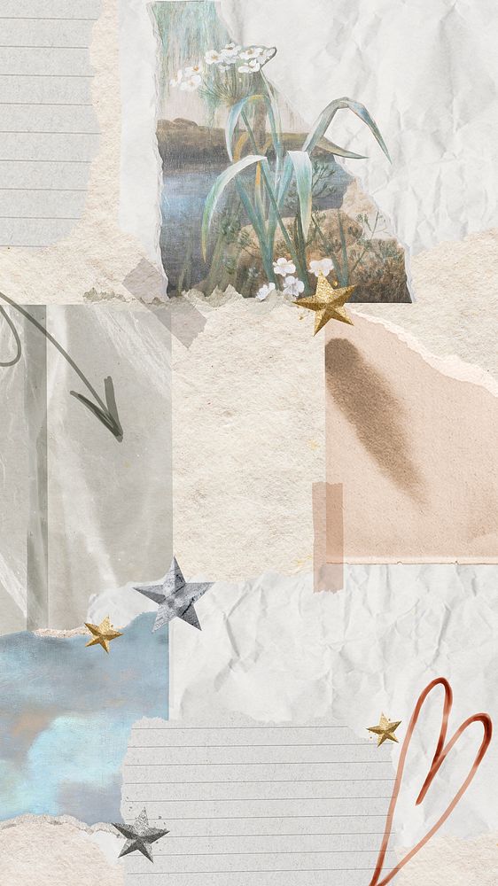 Paper collage iPhone wallpaper, aesthetic scrapbook art