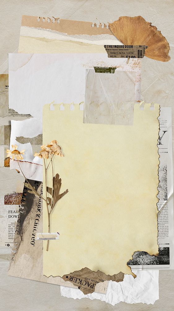Paper collage Instagram story frame, vintage floral aesthetic