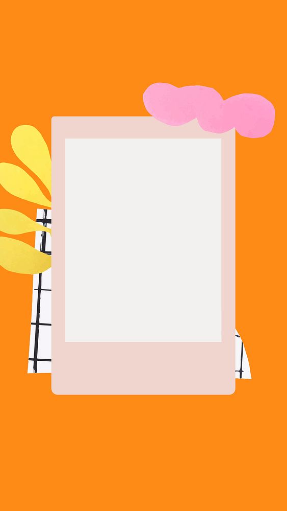 Cute iPhone wallpaper, instant photo frame on orange design vector