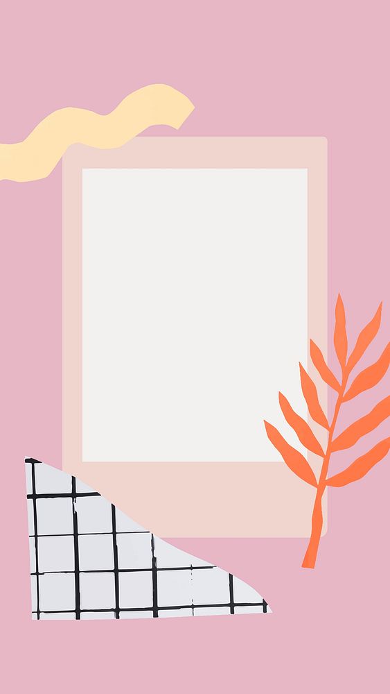 Instant photo frame iPhone wallpaper, simple design on pink background vector