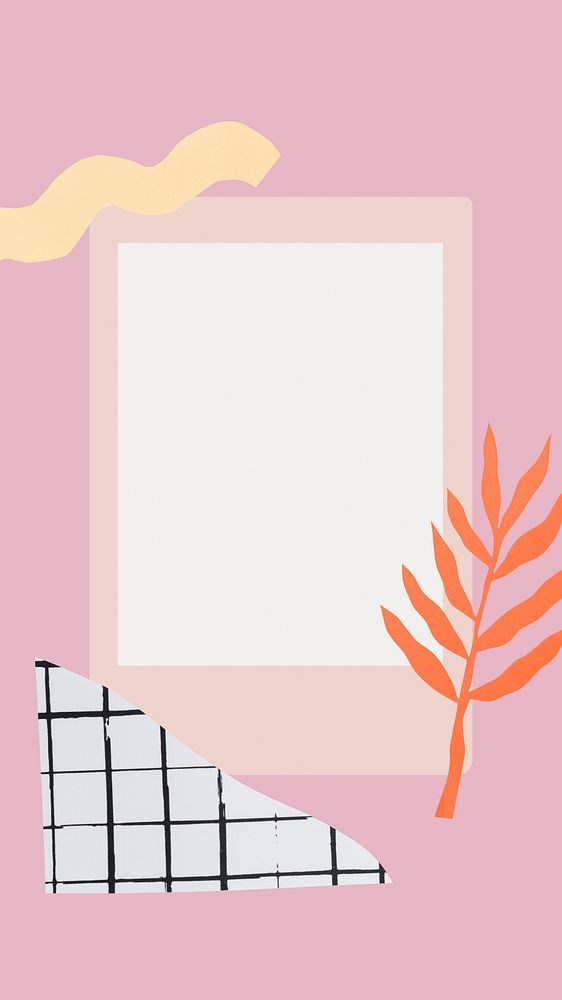 Instant photo frame iPhone wallpaper, simple design on pink background