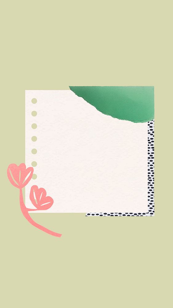 Aesthetic mobile wallpaper, flower paper note on green background 