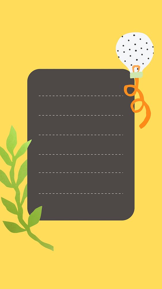 Aesthetic mobile wallpaper, leaf paper note on yellow design vector
