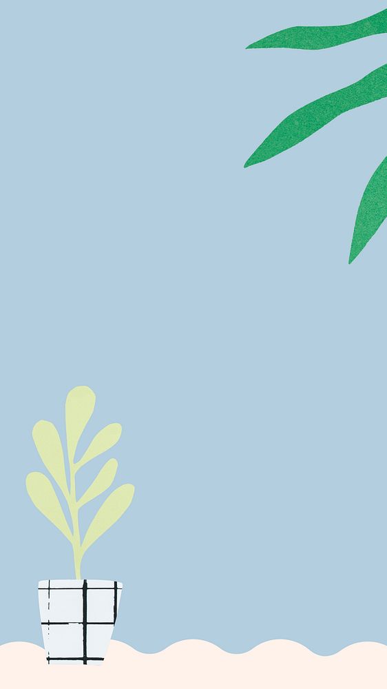 Simple phone wallpaper, abstract blue background, botanical graphic