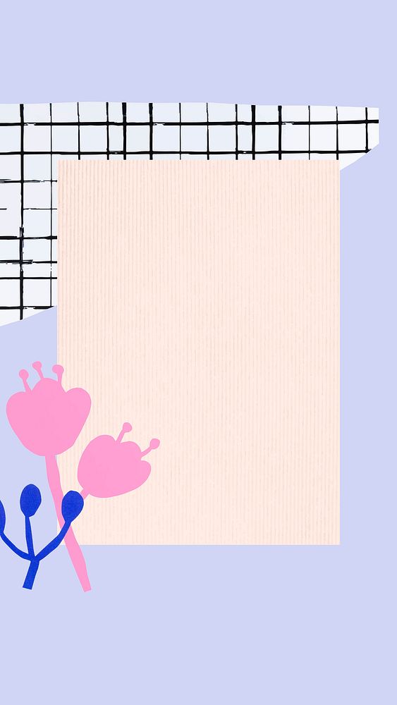 Pink notepaper mobile wallpaper, floral graphic, purple design vector