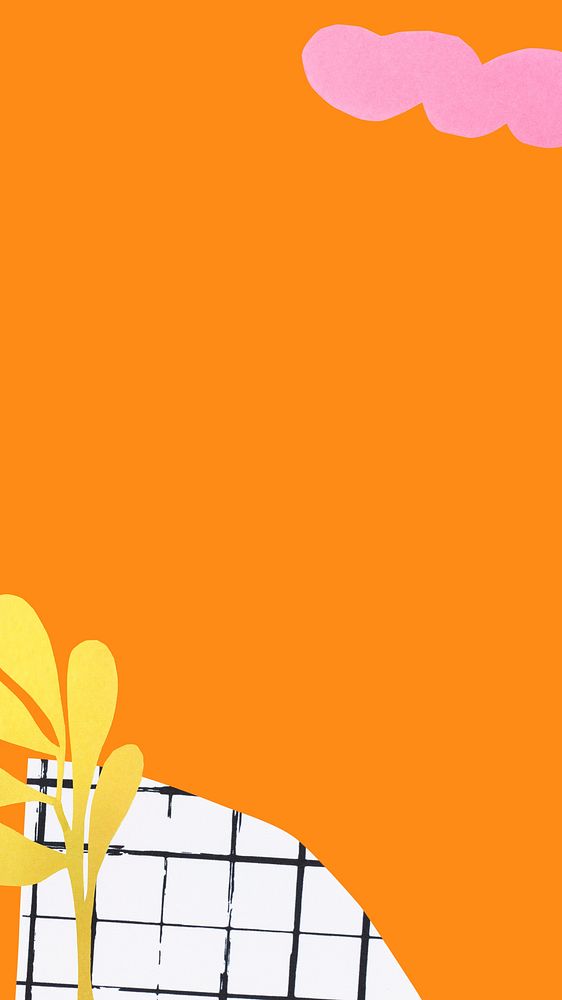 Cute iPhone wallpaper, botanical element on orange background