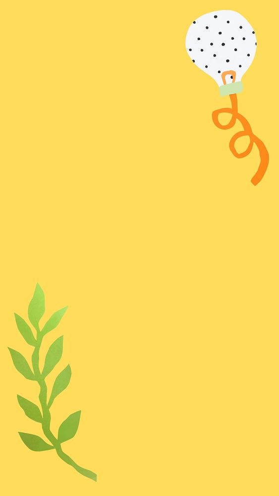 Yellow iPhone wallpaper, leaf paper cut design vector