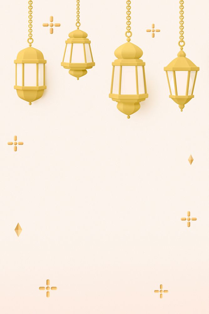 Beige 3D Ramadan background, lantern border design