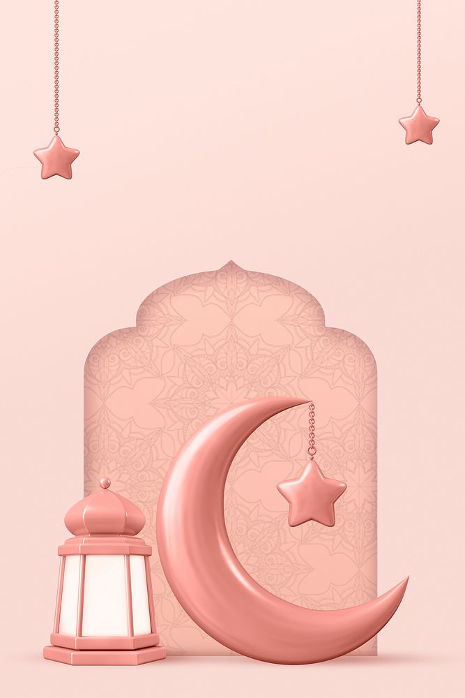 Pink 3D moon background, Ramadan celebration design