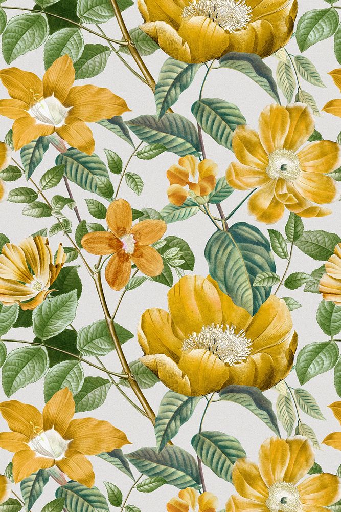 Summer floral pattern background, botanical design, remixed from original artworks by Pierre Joseph Redout&eacute;