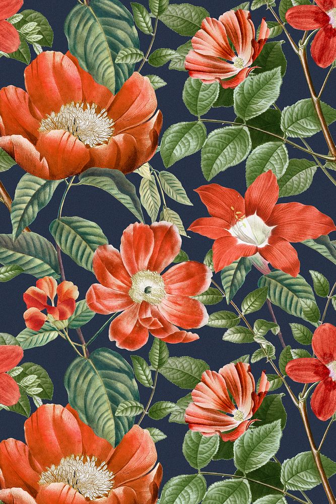 Summer flower pattern background, botanical design, remixed from original artworks by Pierre Joseph Redout&eacute;