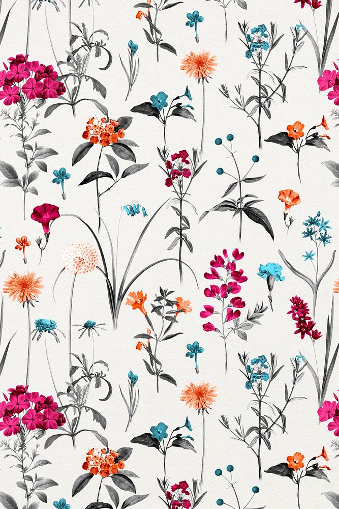 Colorful floral pattern background, botanical design, remixed from original artworks by Pierre Joseph Redout&eacute;