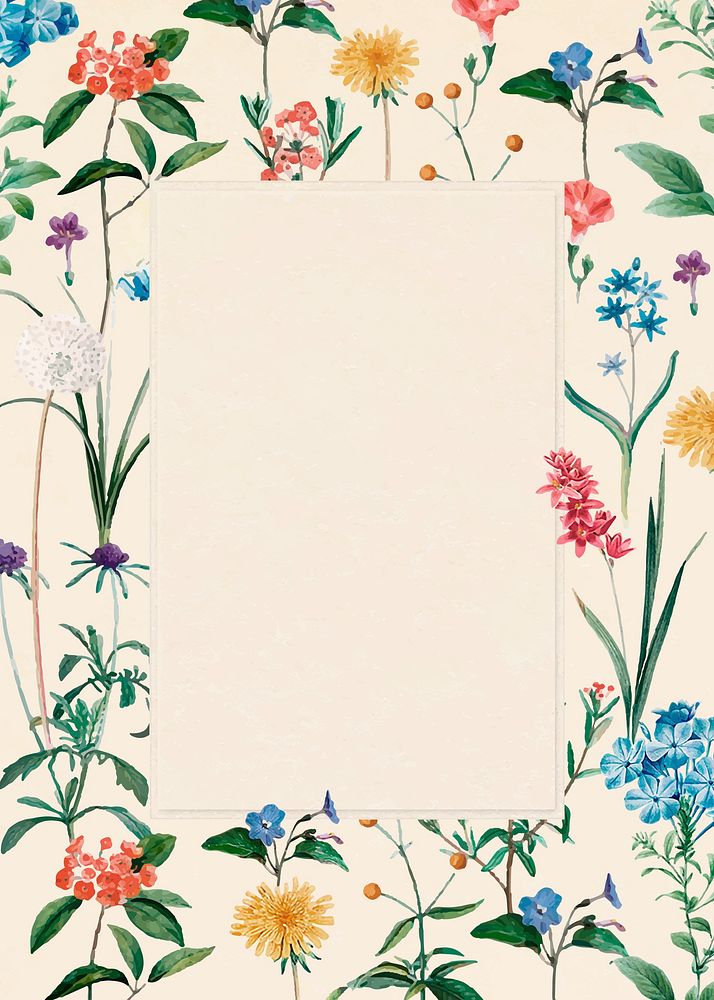 Botanical poster frame, vintage floral on cream background vector, remixed from original artworks by Pierre Joseph Redouté