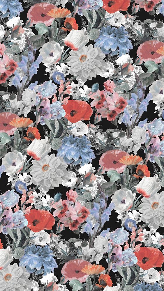 Vintage flower pattern iPhone wallpaper, botanical background, remix from the artworks of Pierre Joseph Redout&eacute;