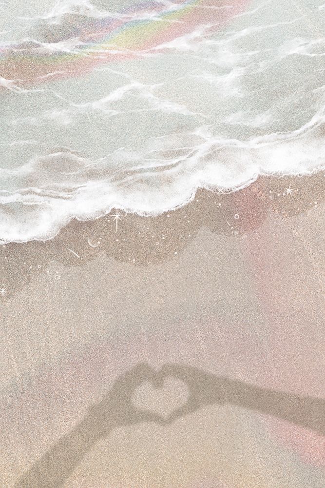 Hand heart shadow background, simple seashore design 