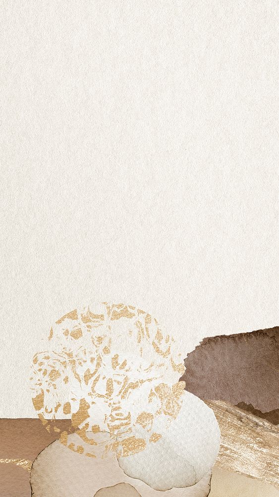 Simple cream phone wallpaper, golden brushstroke, watercolor style