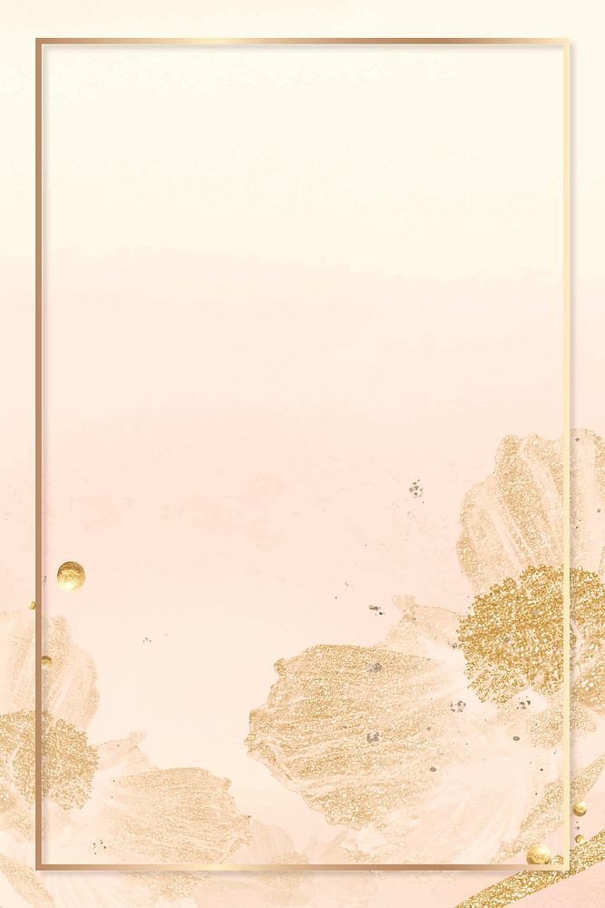 Floral frame, gold glitter, pastel watercolor design vector