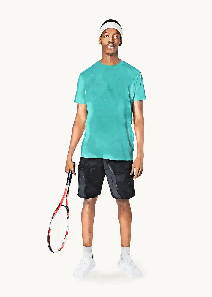 African-American tennis player, sport watercolor illustration vector