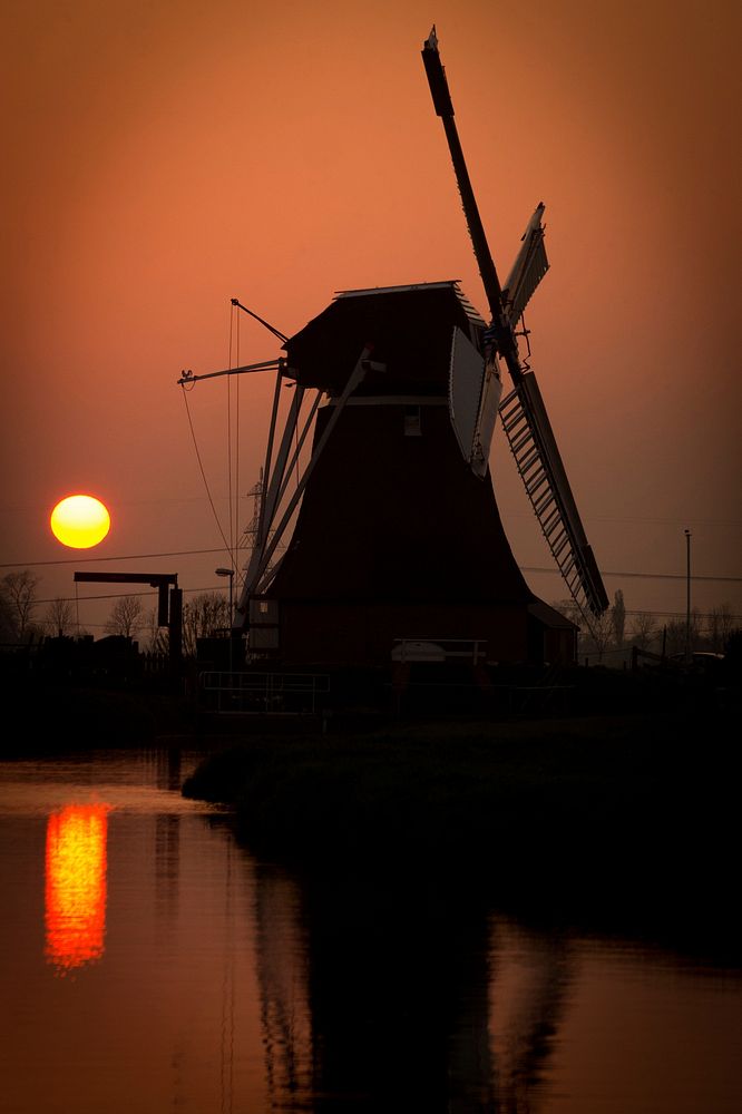 Free windmill at sunset image, public domain farm CC0 photo.