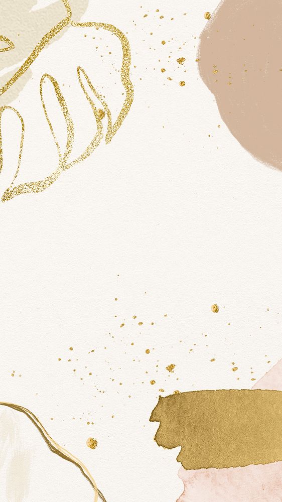 Watercolor pastel iPhone wallpaper, aesthetic gold leaf background 