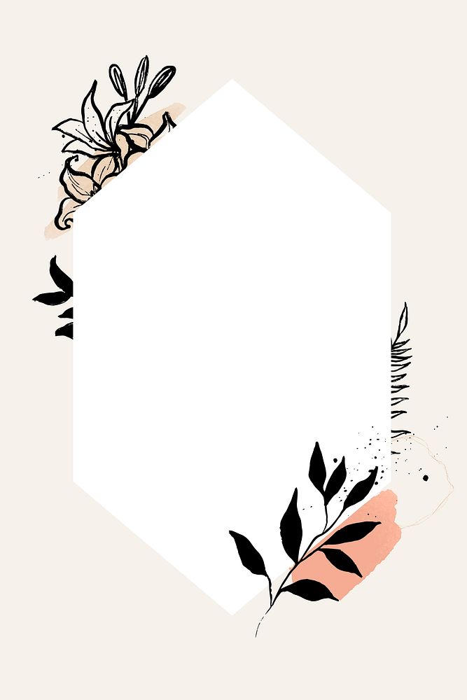 Botanical hexagon frame, simple pastel illustration vector