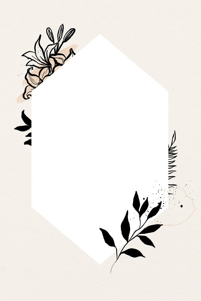 Botanical hexagon frame, simple pastel illustration 