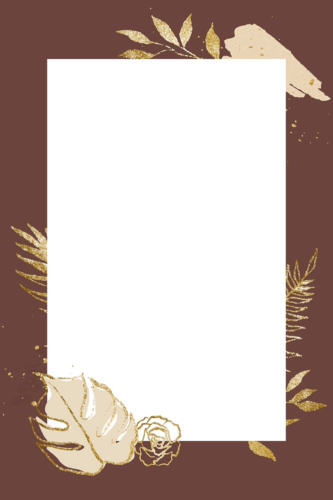 Gold leaf frame, abstract nature line drawing design vector