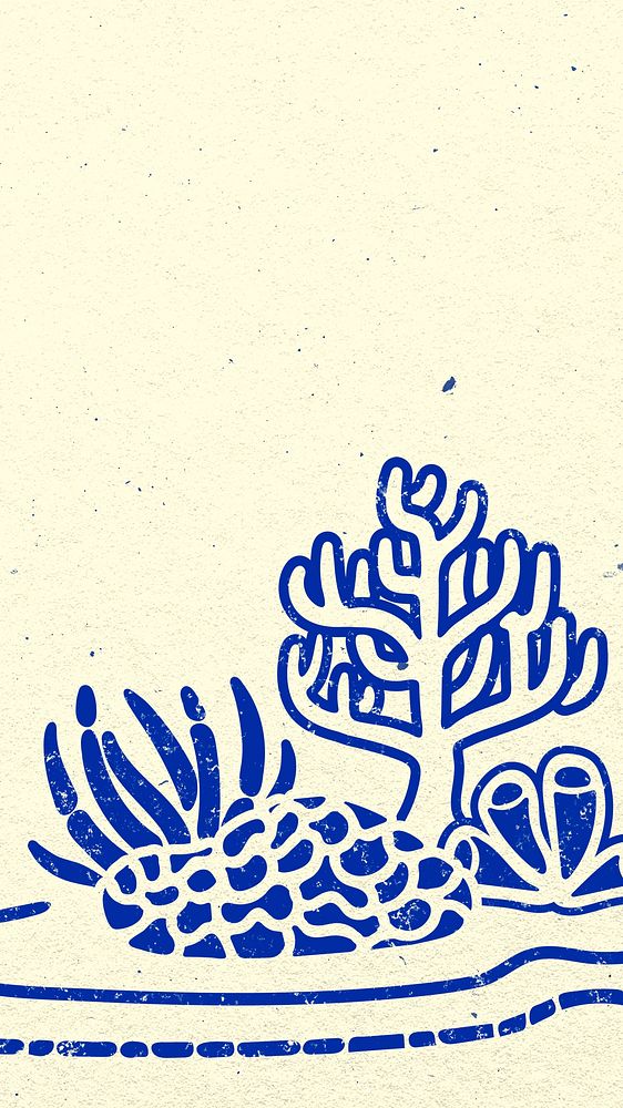 Aesthetic ocean mobile wallpaper, coral reef illustration in blue