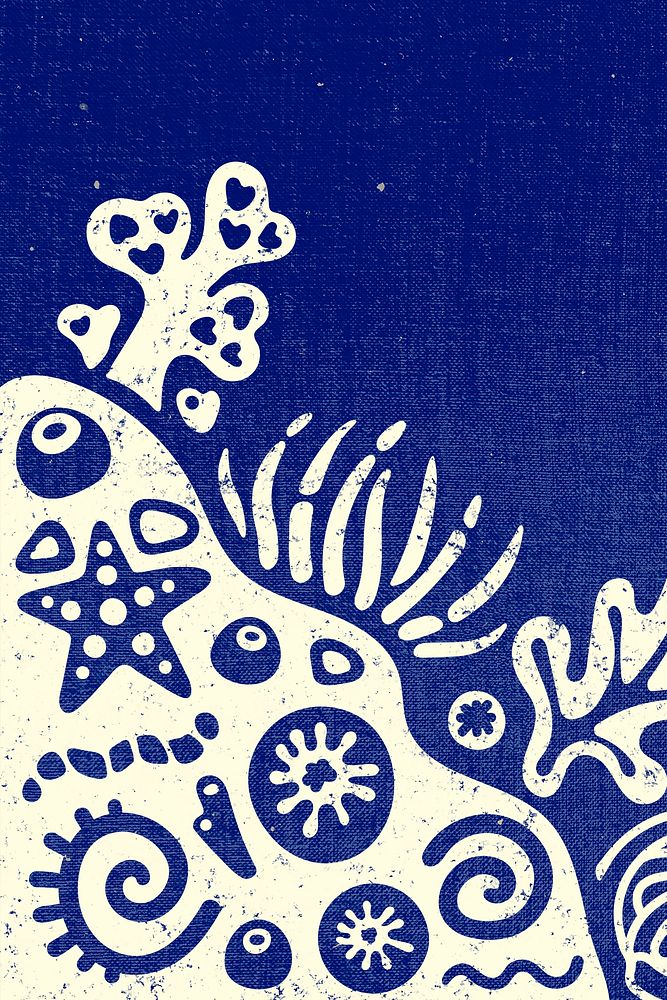 Blue coral background, ocean & marine life illustration 