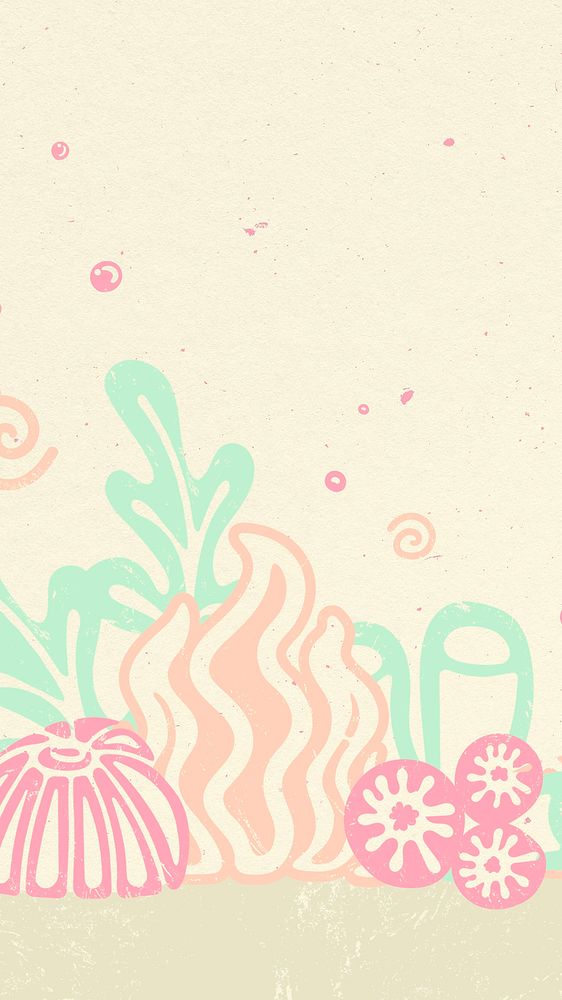 Aesthetic underwater iPhone wallpaper, coral reef illustration in pastel colors