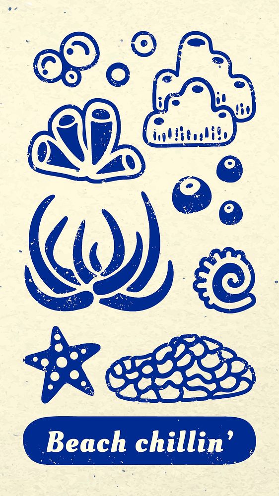 Summer story template, Beach Chillin', marine creature design vector in blue