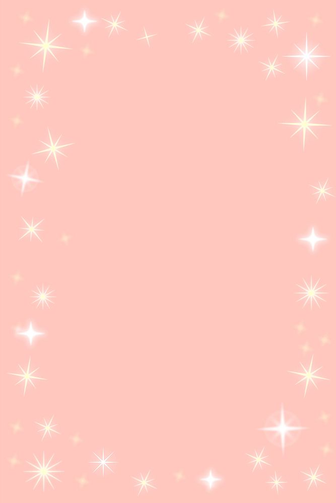 Sparkling stars frame, pink background, cute design borders vector
