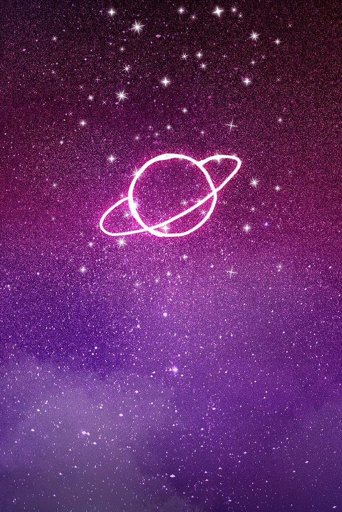 Aesthetic galaxy background, saturn & sparkling stars in dark purple design