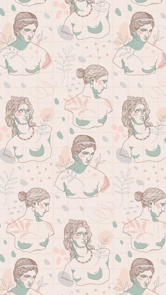 Greek sculpture pattern background, feminine line art design