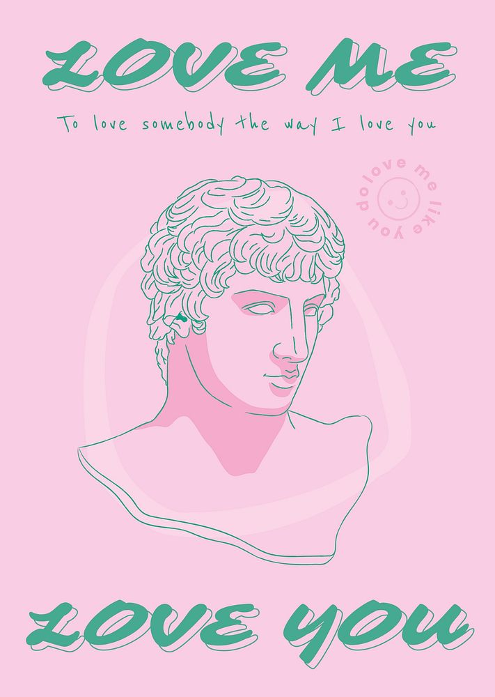 Aesthetic poster template, pastel pink design, line art Greek statue drawing vector