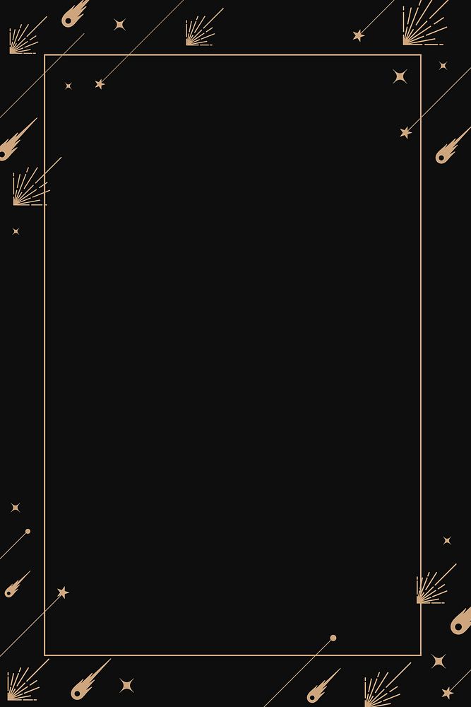 Black frame background, simple gold celestial line art design vector