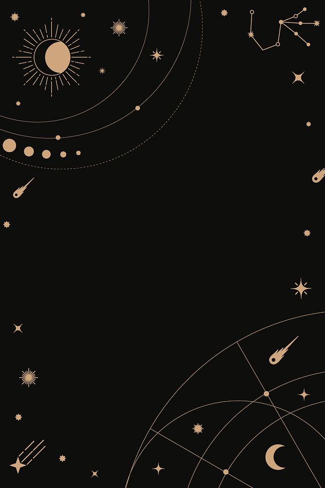 Black frame background, simple gold celestial line art design psd