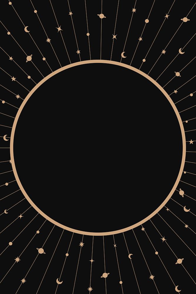 Celestial frame background, abstract circle black design vector