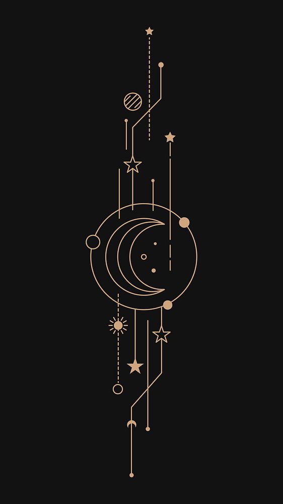 Black phone wallpaper, mystic crescent moon design, high resolution background vector