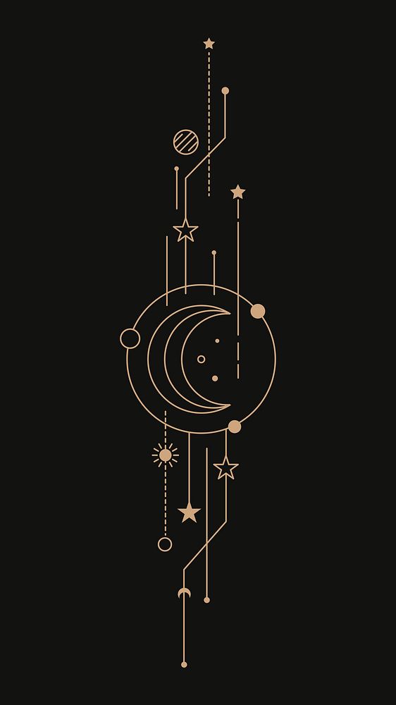 Black phone wallpaper, mystic crescent moon design, high resolution background psd