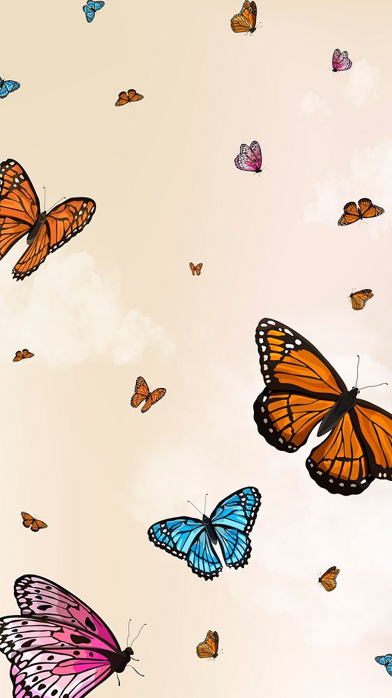 Colorful butterfly mobile wallpaper, aesthetic background