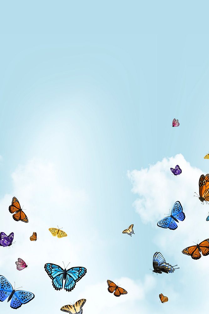 Blue sky butterfly background, design space