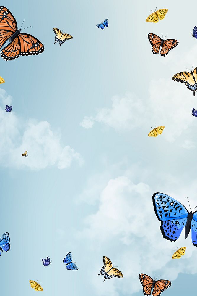 Butterfly frame, colorful background with design space