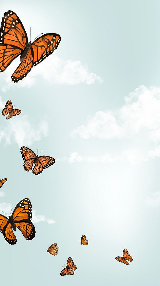 Orange butterfly mobile wallpaper, sky background