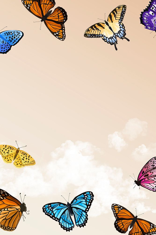 Butterfly frame, colorful background with design space