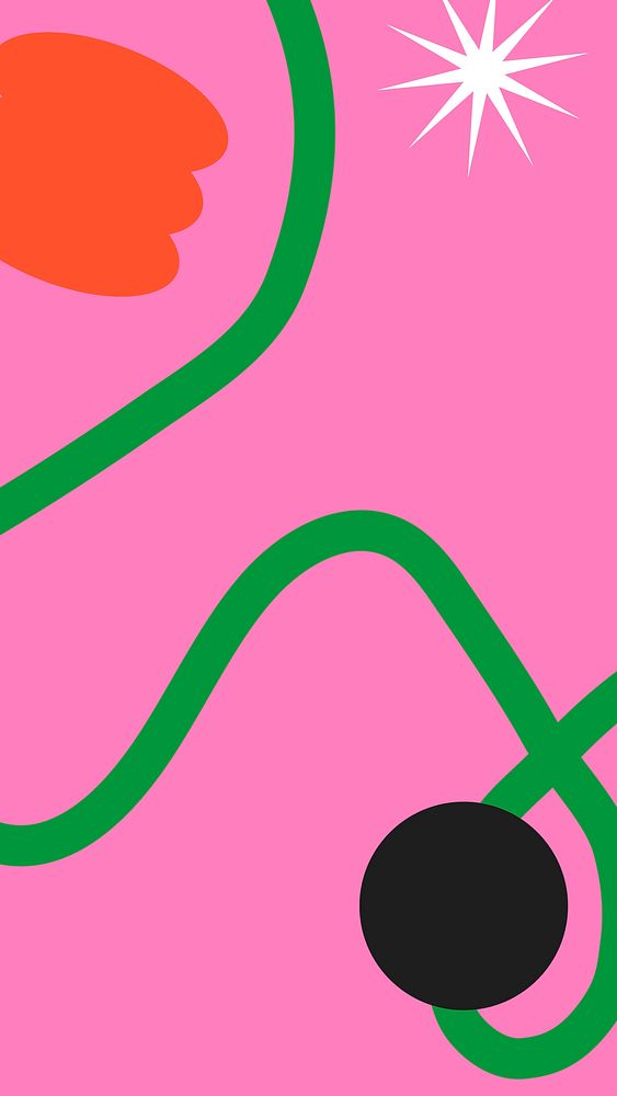 Pink cute iPhone wallpaper, green squiggle design